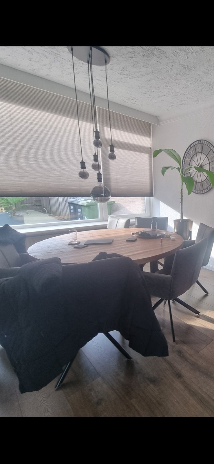 Moderne Hanglamp met 5 E27 Fittingen en Grote LED Lampen, Ophalen, E27 (groot), Zo goed als nieuw, Metaal