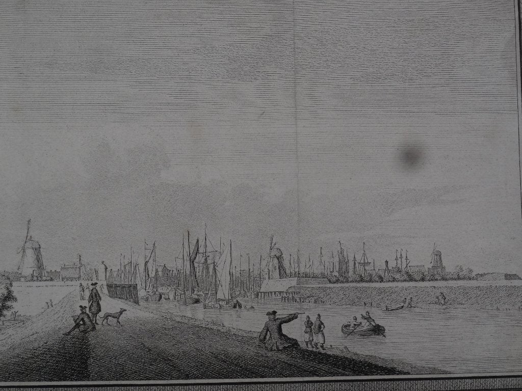 gravure De stad Zierikzee West Havendijk, JC Philips 1751, Stadsgezicht, Ophalen of Verzenden, Gravure, Origineel