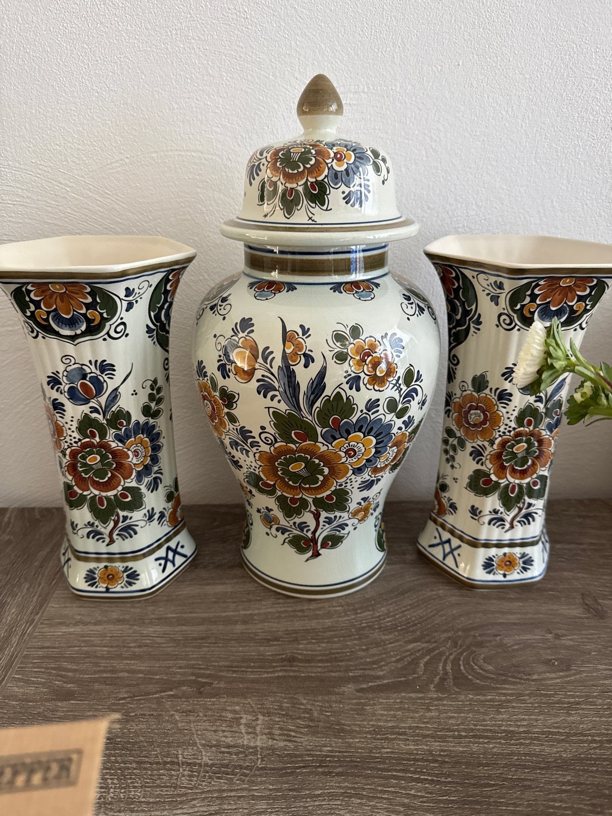 Prachtig Delfts Polychroom Handwerk Vazen Set, Ophalen of Verzenden
