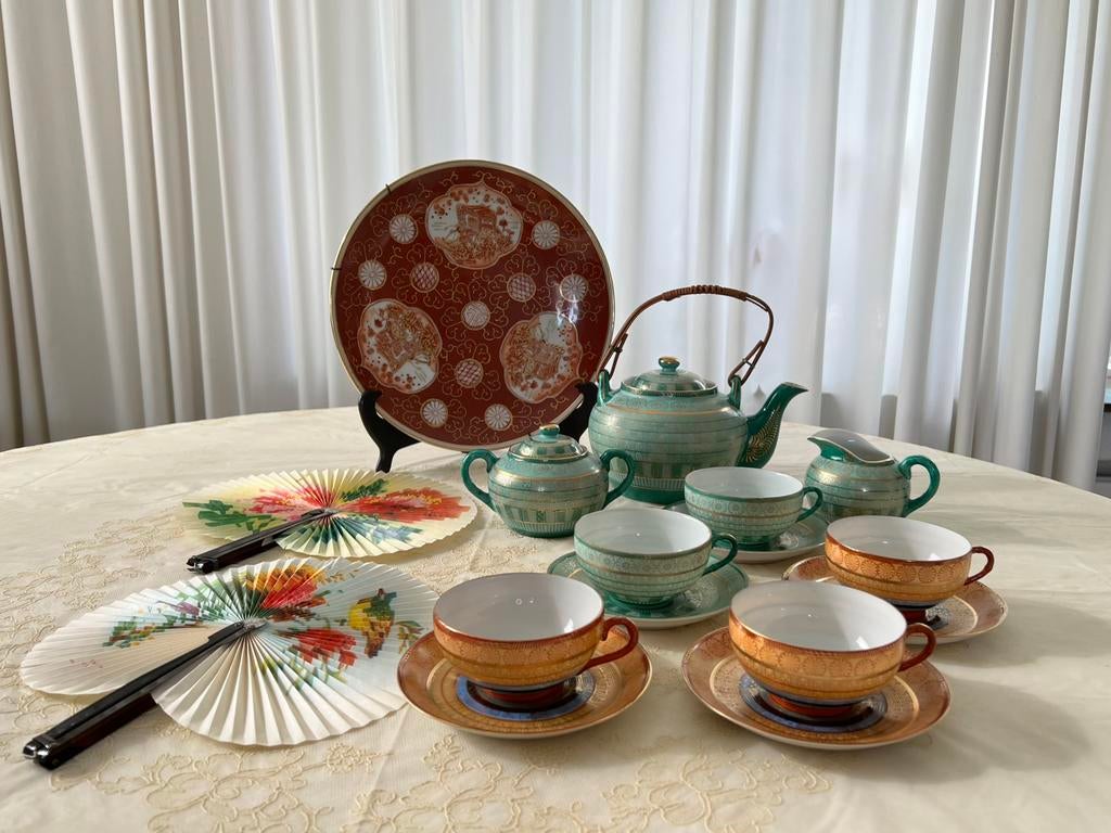 Japans eierschaal servies + wandbord, Ophalen of Verzenden, Porselein, Overige stijlen, Overige typen