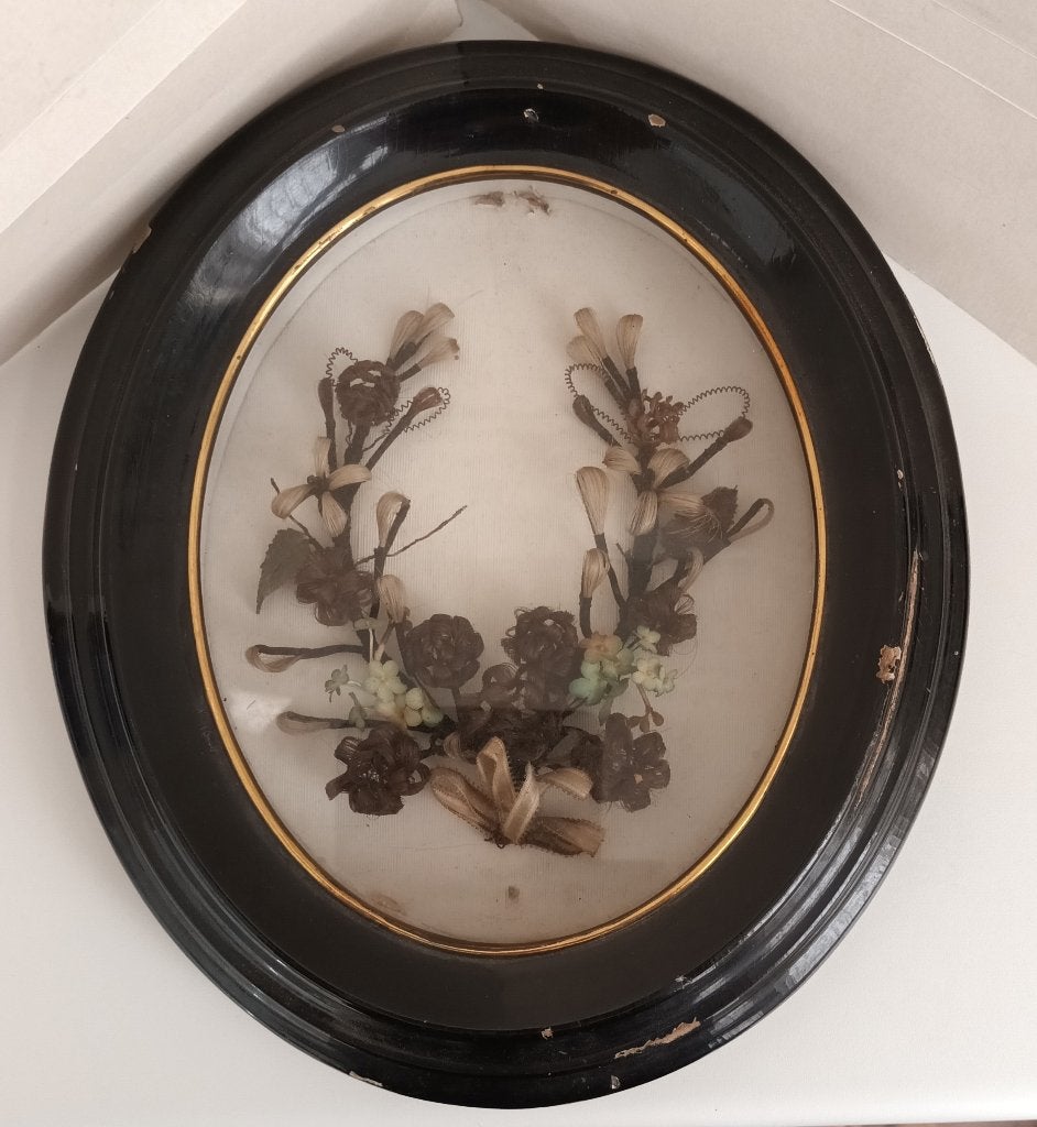 Schitterend antiek Haarwerk haarkader Memento Mori, Ophalen of Verzenden
