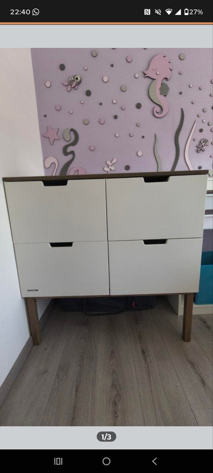 Kidsmill ladekast - wit met houten poten, Ophalen, Gebruikt, 100 tot 150 cm, 50 tot 100 cm