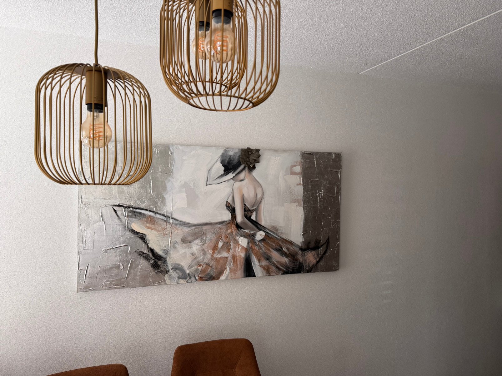 Groot canvas schilderij, Antiek en Kunst, Ophalen, Ophangklaar, Textiel, Figuren