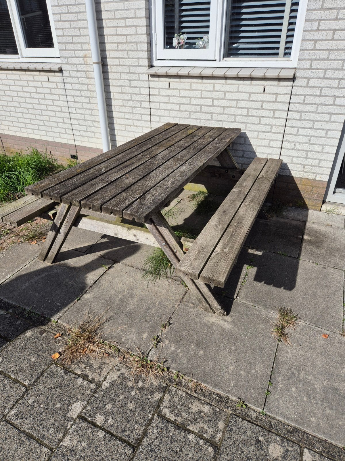 Houten picknicktafel met opklapbare bankjes, Ophalen, Gebruikt, Inklapbaar, Rechthoekig