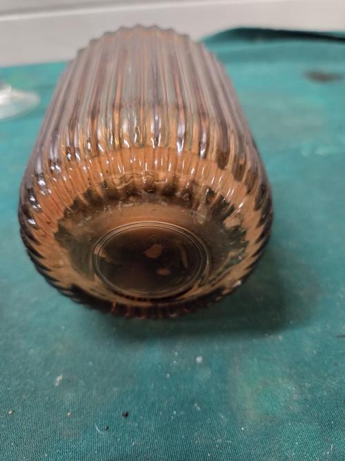 waxinelichthouder bruin geribbeld glas, Ophalen of Verzenden, 'T Olde Gre-j, Info@toldegrej.nl, Endepoelstraat 20f Didam