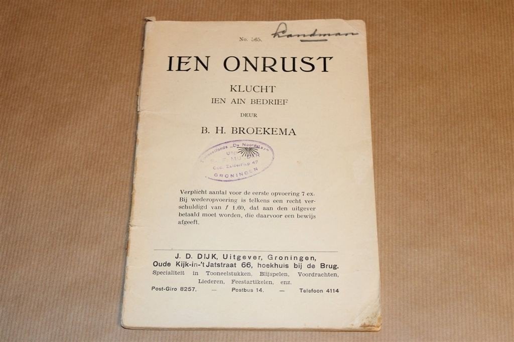 Ien Onrust — Groningse Klucht [1939] B.H. Broekema, Boeken, Ophalen of Verzenden, Gelezen