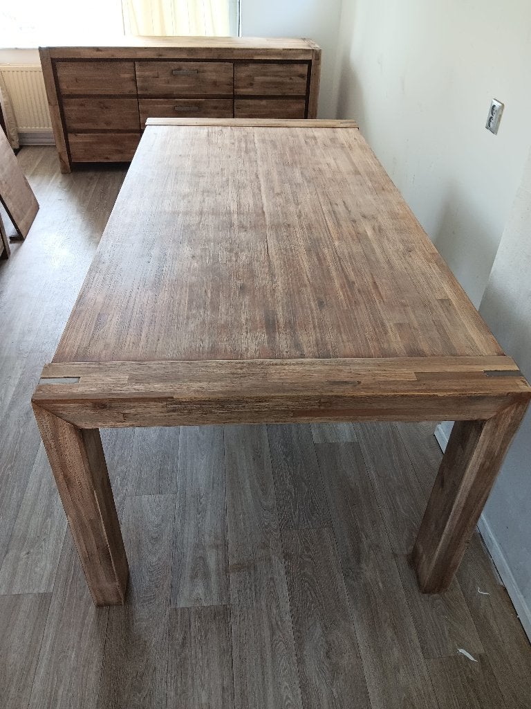 Massief eiken uitschuifbare eettafel 200–250 cm, Ophalen, Gebruikt, Eikenhout, 200 cm of meer
