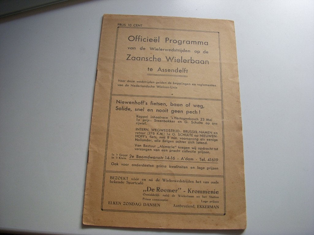 Officieel programma Zaansche Wielerbaan te Assendelft 1937, Ophalen of Verzenden, Gebruikt, Overige sporten, Boek of Tijdschrift