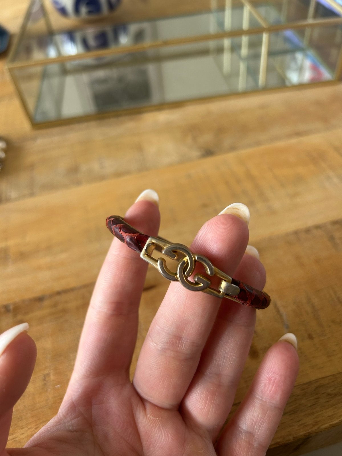 Vintage Gucci Slangenleer/Lederen Bangle Jaren '70/'80, Sieraden, Tassen en Uiterlijk, Ophalen of Verzenden, Gebruikt, Bruin, Leer