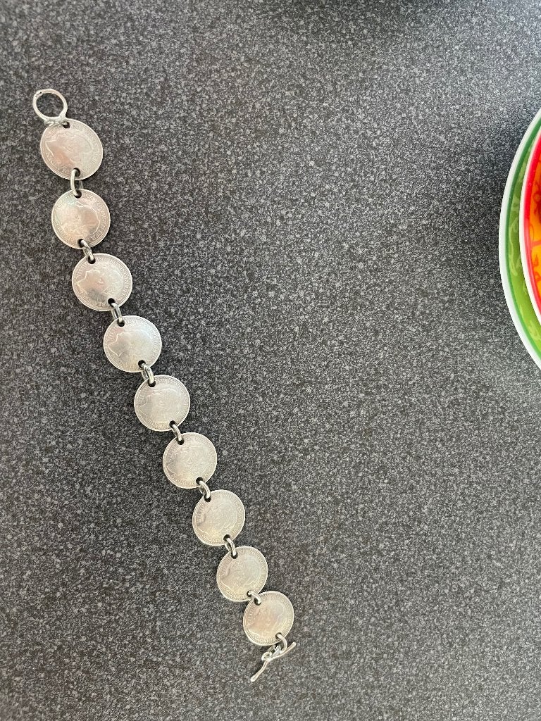 Zilveren Wilhelmina dubbeltjes armband, Ophalen of Verzenden, Zilver, Armband