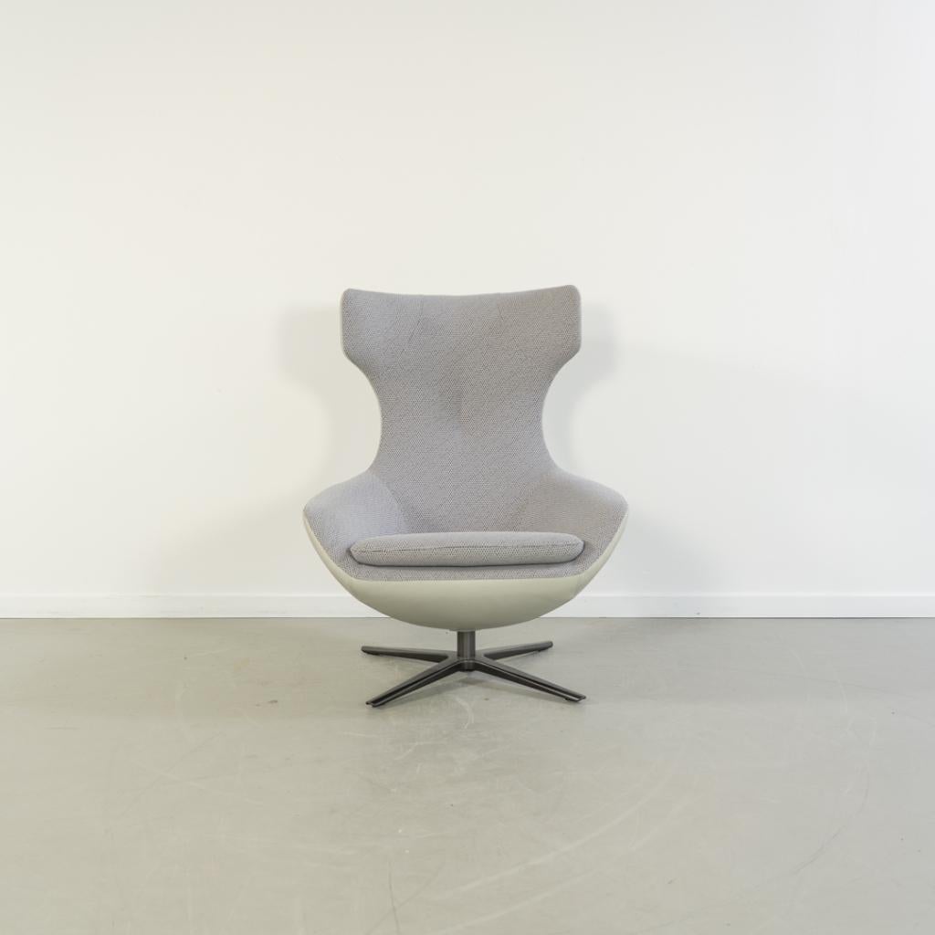 1x Leolux Caruzzo Fauteuil Groen Leer/Grijs Stof - Zwart, Niet ingevuld, Leer, Niet ingevuld, 75 tot 100 cm