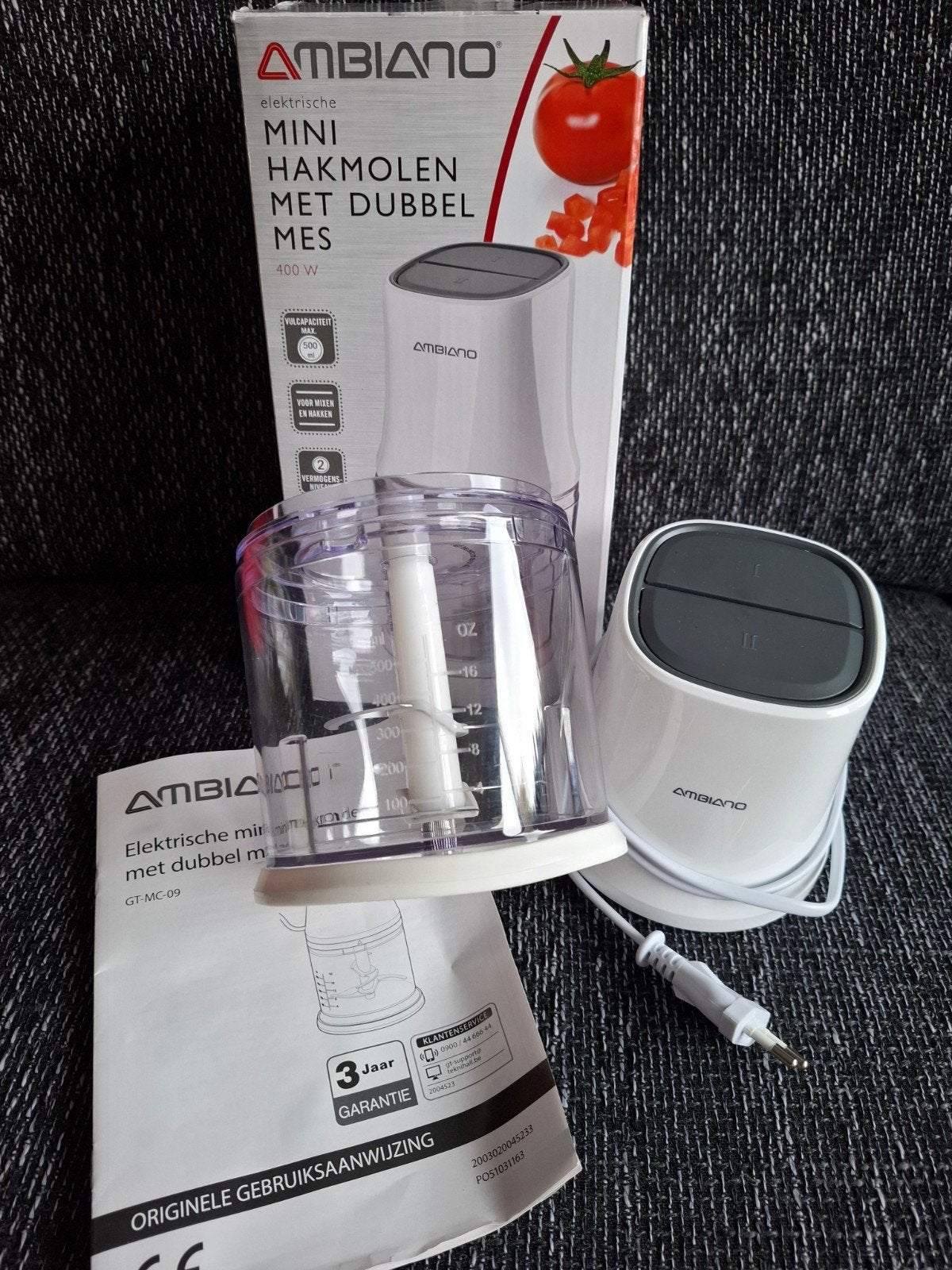 Ambiano Mini Hakmolen met Dubbel Mes - 400W, Minder dan 1 liter, Ophalen, Zo goed als nieuw, 2 snelheden