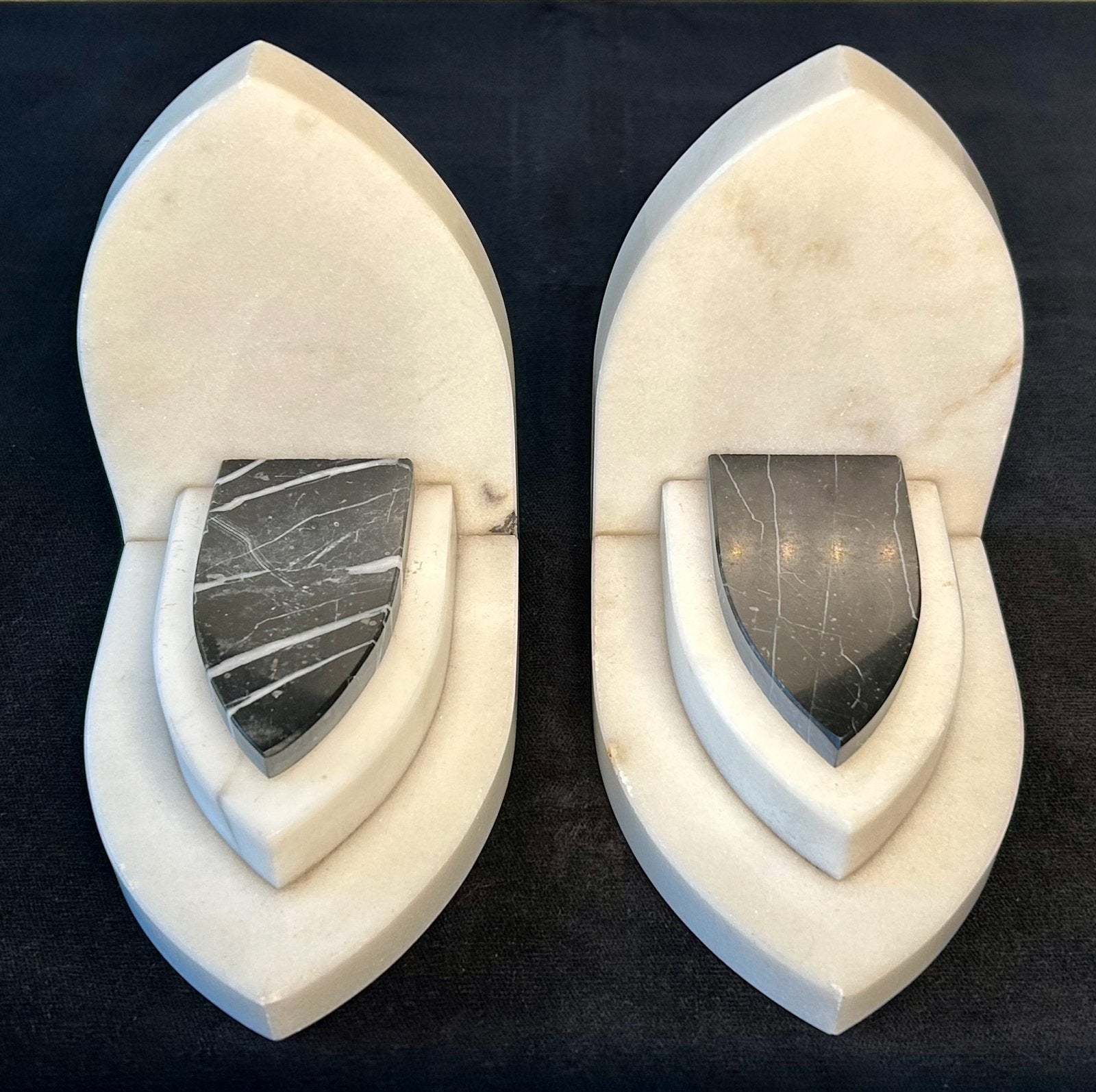 Art Deco Marmeren Boekensteunen - Wit en Zwart, Vintage, Gebruikt, Meerkleurig, Ophalen of Verzenden