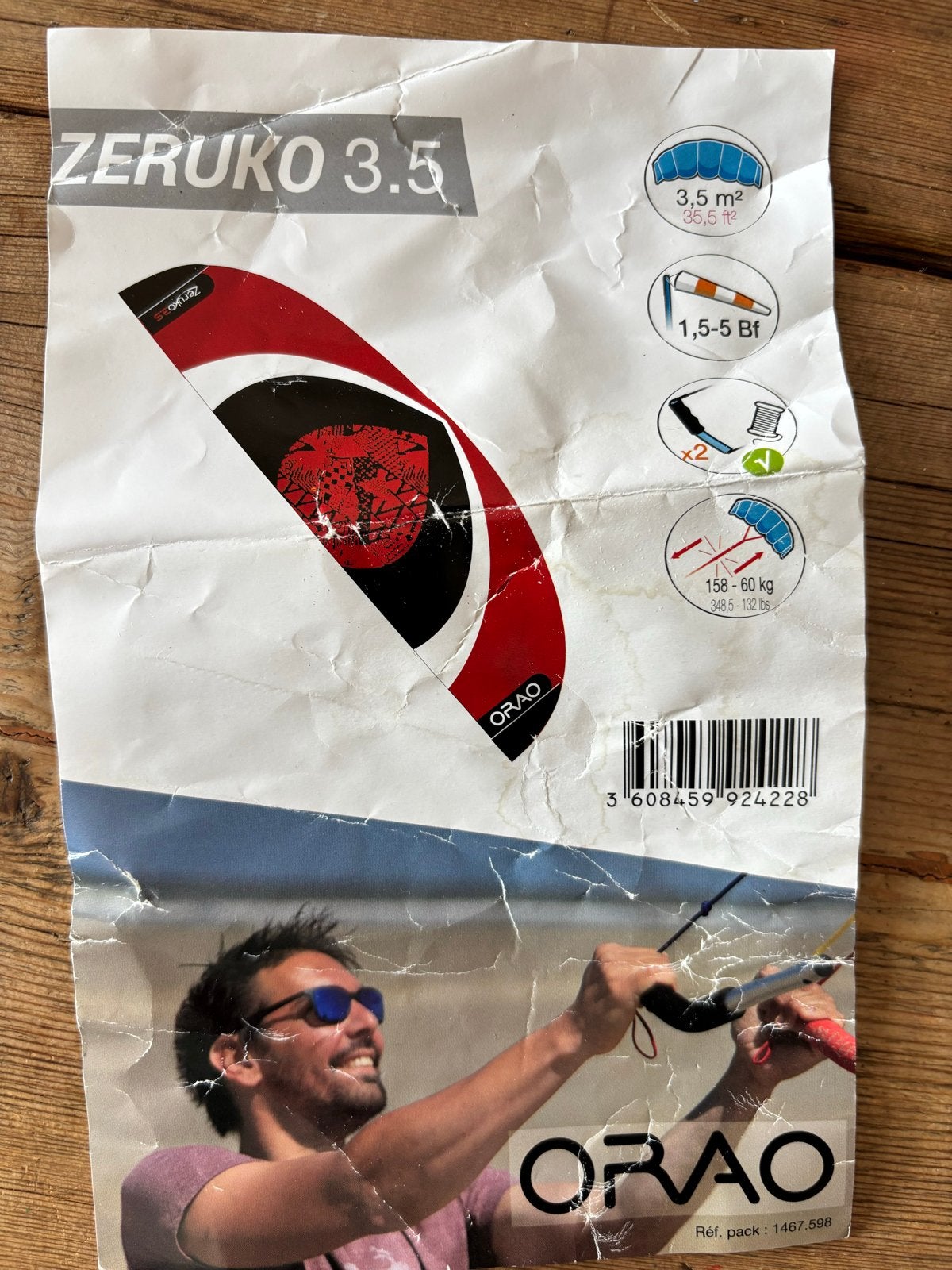 Zeruko Orao 3.5m² Kite - Perfect voor beginners!, Ophalen, Gebruikt, Geen board, Kite