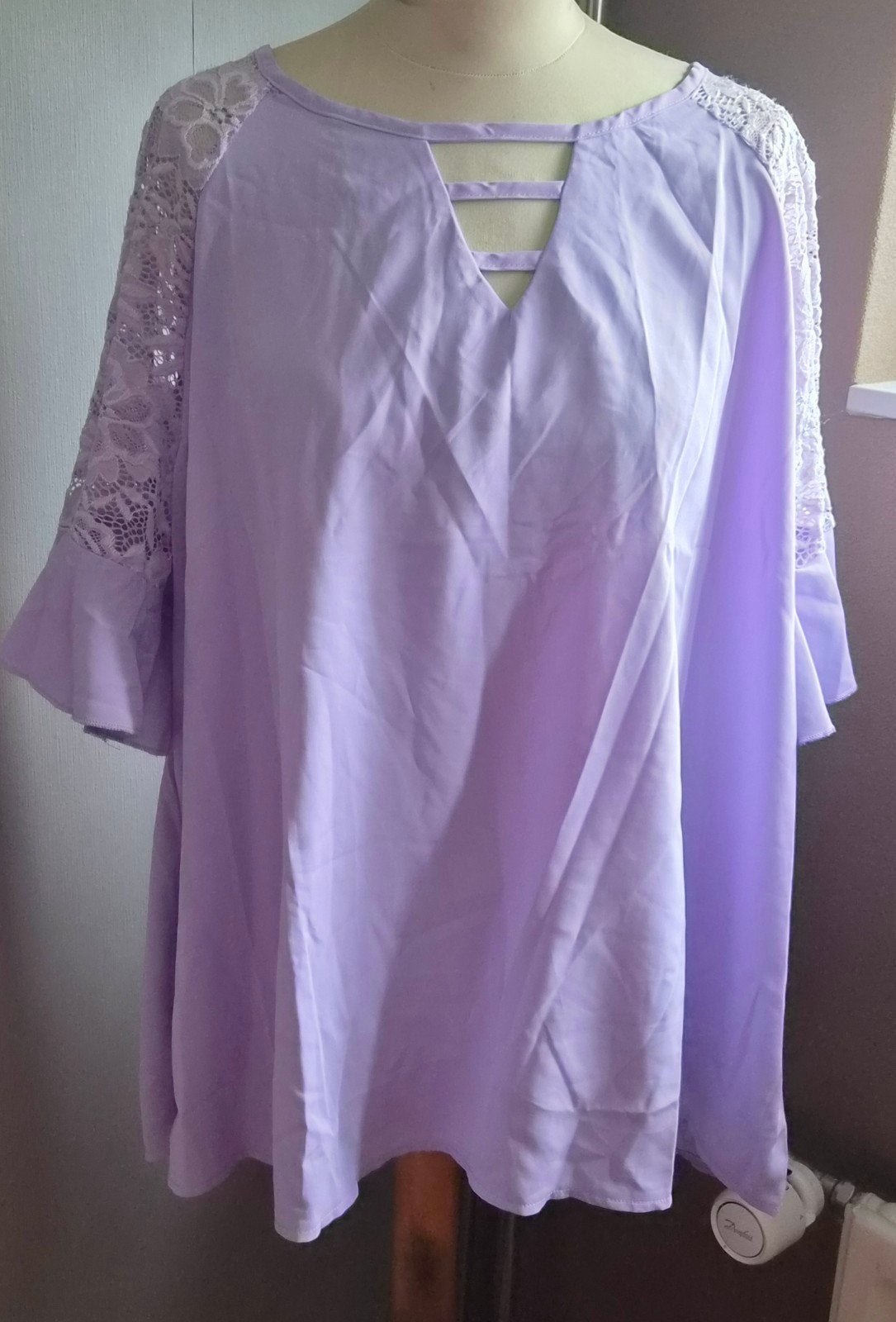 Mooie lila blouse met kanten mouwen, maat 44, Ophalen of Verzenden, Maat 42/44 (L), Paars