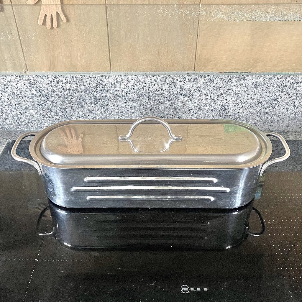 Vispan of visketel voor koken of garen (RVS), Met deksel, Ophalen of Verzenden, Zo goed als nieuw, Rvs