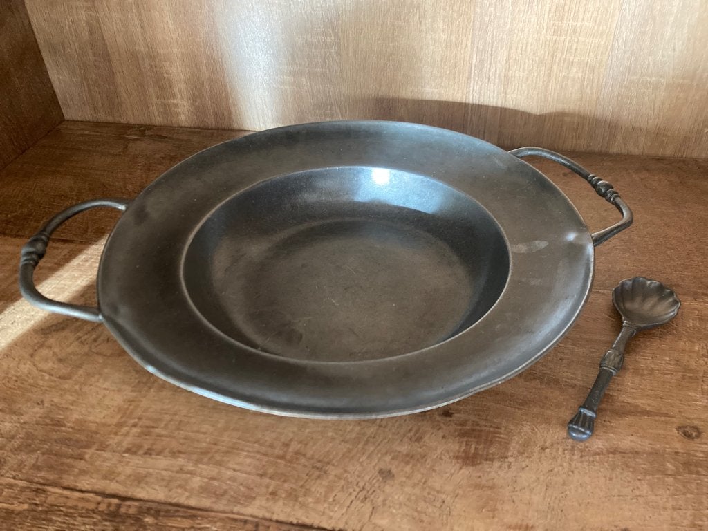 Tinnen bord met lepel, Antiek en Kunst, Ophalen of Verzenden