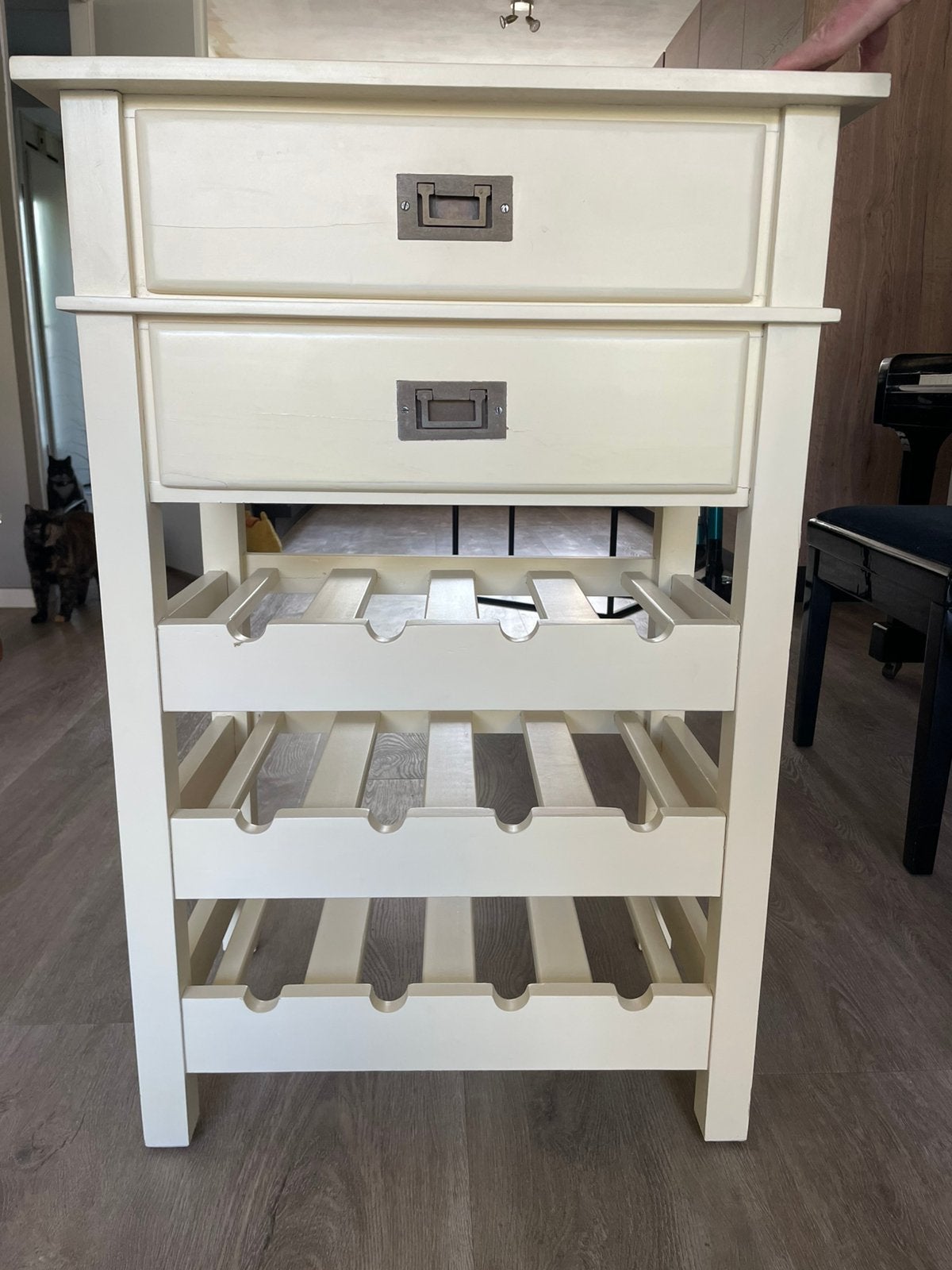 Witte wijnkast - hout - met 2 lades - 60x89cm, Ophalen, Gebruikt, 5 tot 15 flessen, 75 – 100