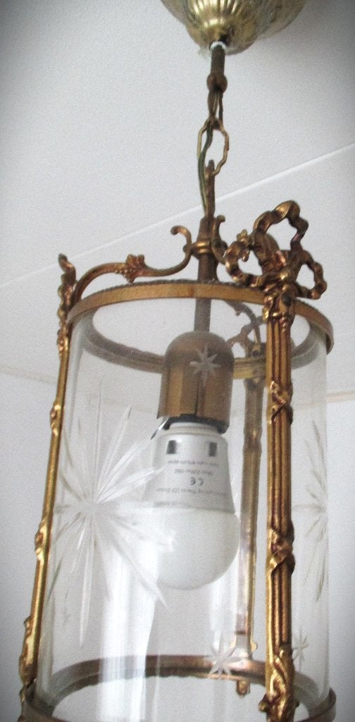 Lamp~Hallantaarn~Antieke Louis XV stijl met facet rond glas, Antiek en Kunst, Ophalen of Verzenden