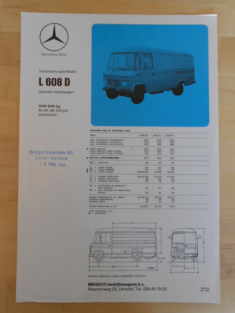 Mercedes 608 D Technische Specificatie Brochure 1979 608D, Zo goed als nieuw, Mercedes-Benz, Mercedes, Ophalen of Verzenden