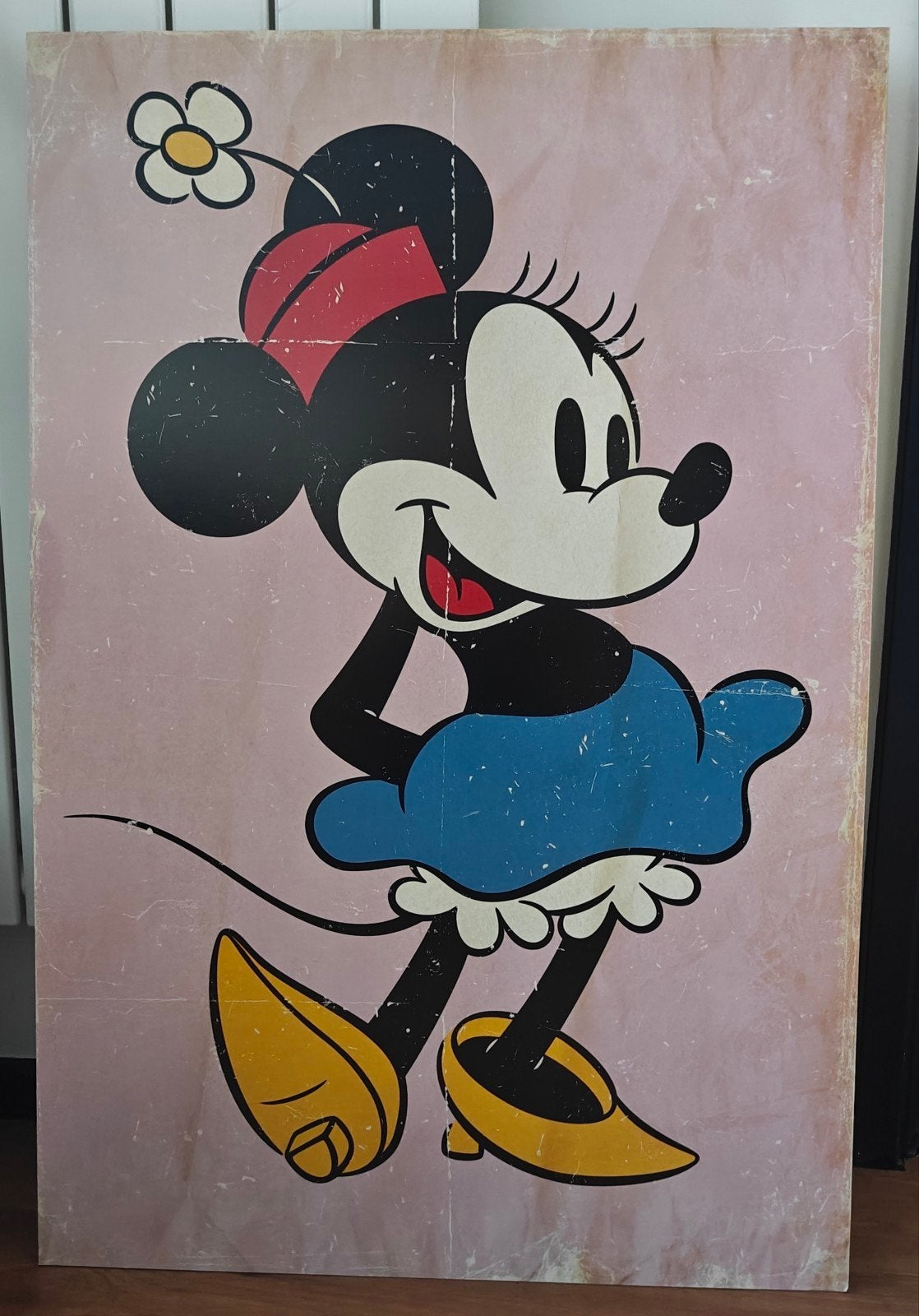 Vintage Disney Minnie Mouse hardboard plaat 60x90cm, Ophalen of Verzenden, Mickey Mouse, Gebruikt, Plaatje of Poster