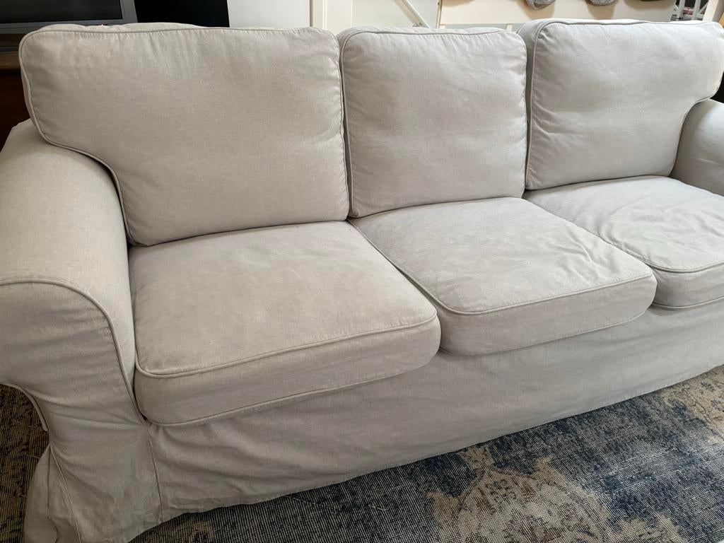 Solide Ikea Ektorp bank - Ecru beige - Eerste generatie, Ophalen, Driepersoons, 75 tot 100 cm, Zo goed als nieuw