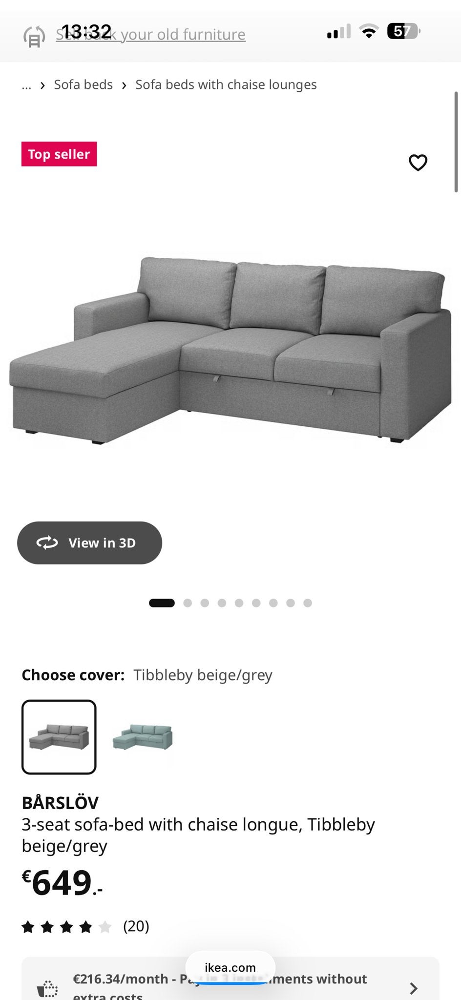 Ikea slaapbank met opbergruimte, 2-persoons, z.g.a.n., Ophalen, Hoekbank, Tweepersoons, Zo goed als nieuw