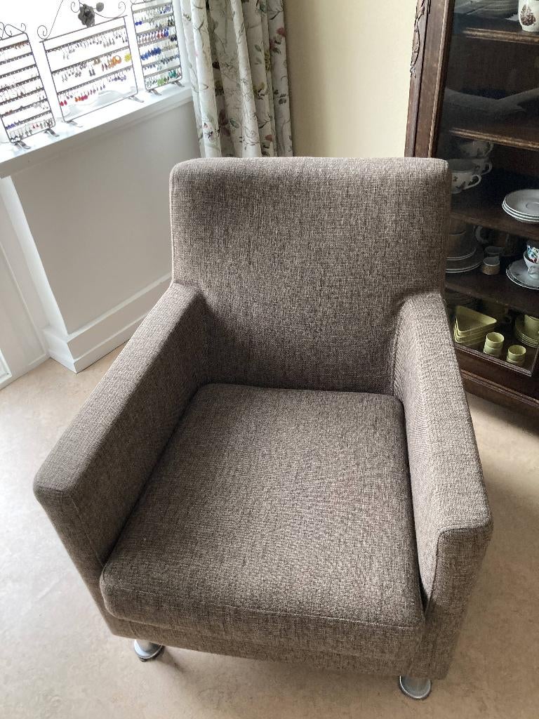 Beige fauteuil Bijenkorf, Ophalen, Gebruikt, Minder dan 75 cm, Stof