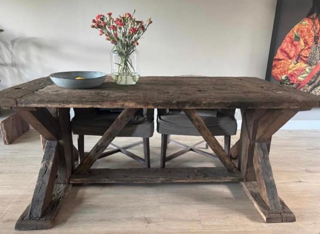 Landelijk teak eettafel, Ophalen, Teakhout, 50 tot 100 cm, 150 tot 200 cm