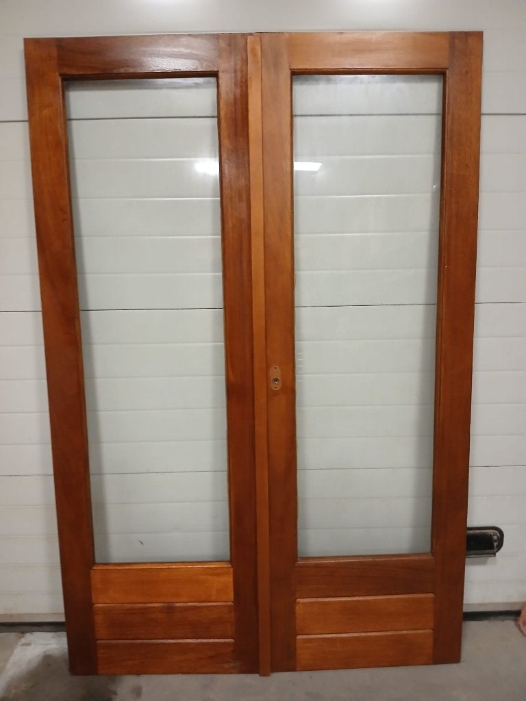Dubbele meranti deuren, Ophalen, 120 cm of meer, Binnendeur, Zo goed als nieuw
