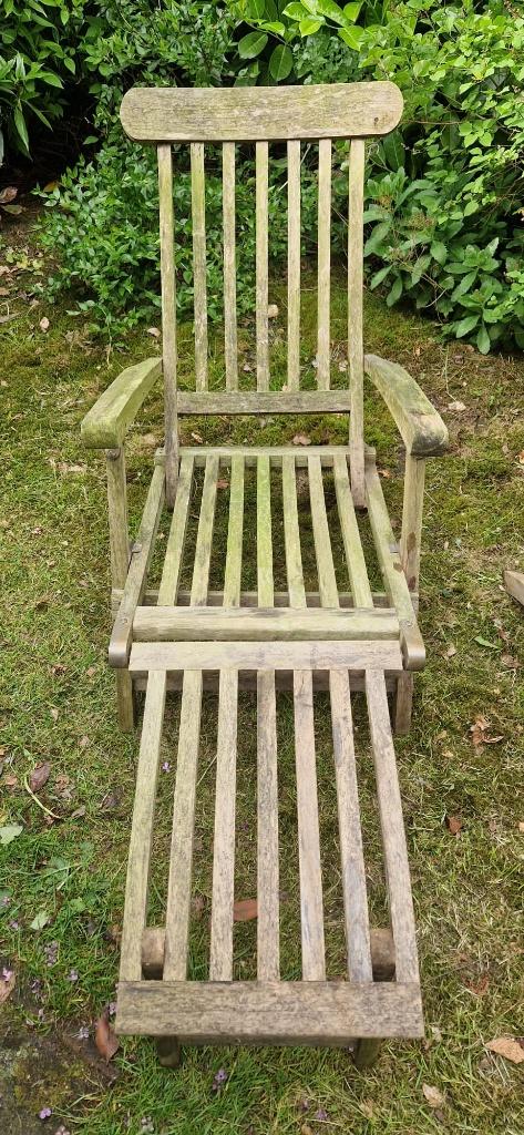 Stevige houten tuinstoelen / verstelbare ligstoelen, Tuin en Terras, Ophalen, Gebruikt, Hout, Inklapbaar