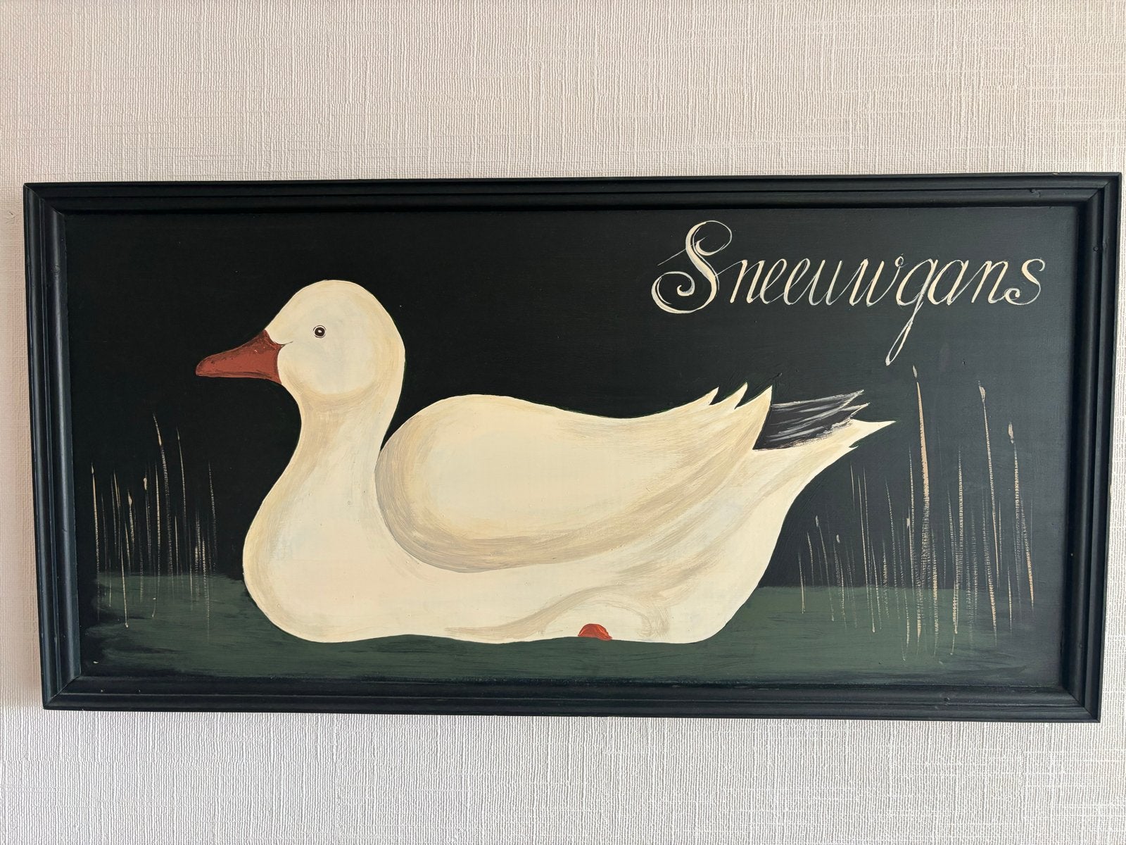 Sneeuwgans Schilderij - Handgeschilderd met Lijst, Paneel, Realistisch, Dieren, Ophalen of Verzenden