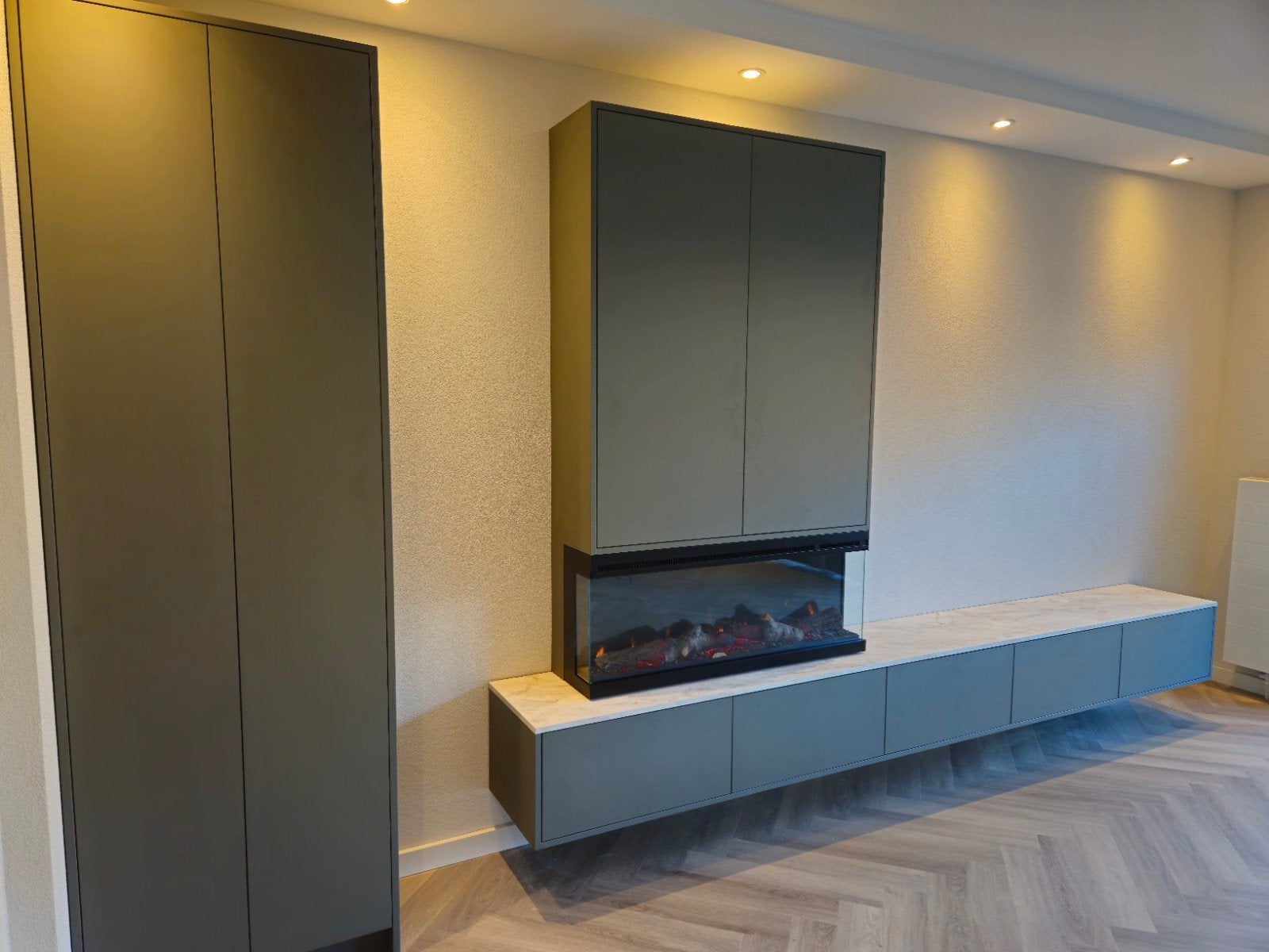 Maatwerk TV-meubel met elektrische haard, Nieuw, Ophalen of Verzenden, 200 cm of meer, Minder dan 100 cm