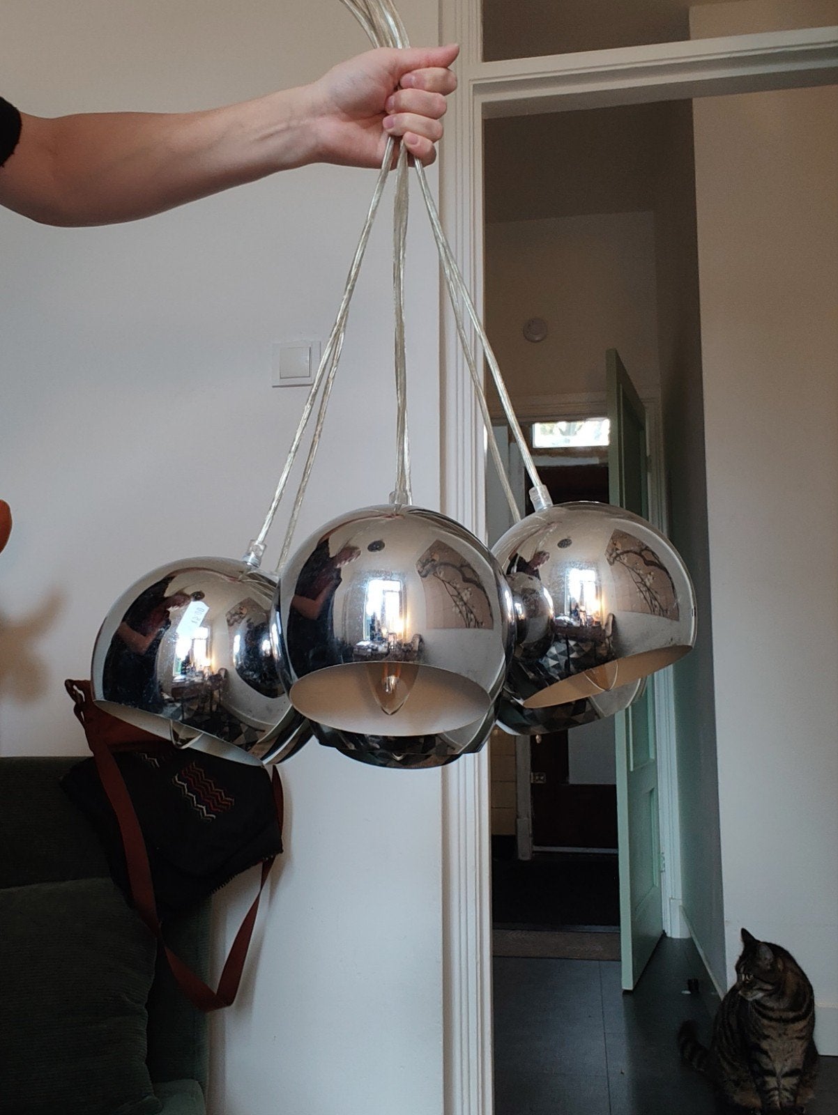 space age vintage hanglamp 60s By Rydéns, Ophalen, Zo goed als nieuw, Metaal, Inclusief lichtbron