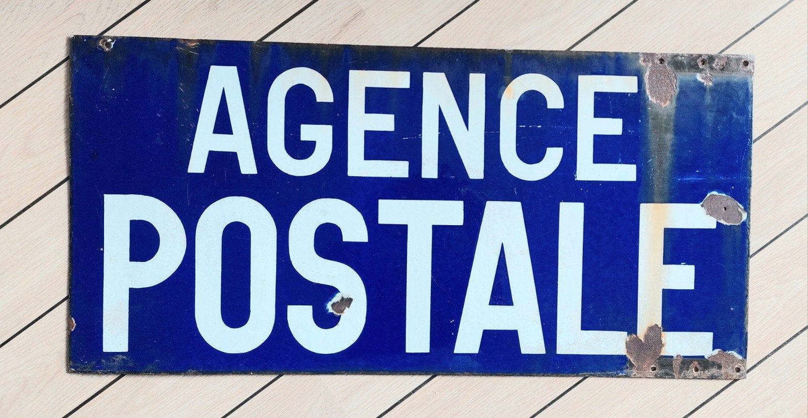 Vintage Emaille Reclamebord "Agence Postale", Verzamelen, Ophalen of Verzenden, Gebruikt, Reclamebord