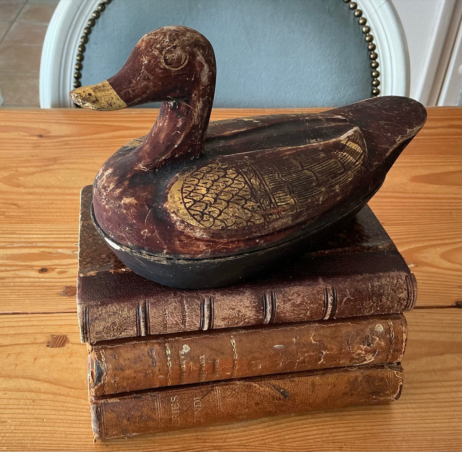 Antieke Houten Eend Doos - Handgeschilderd, Antiek en Kunst, Verzenden