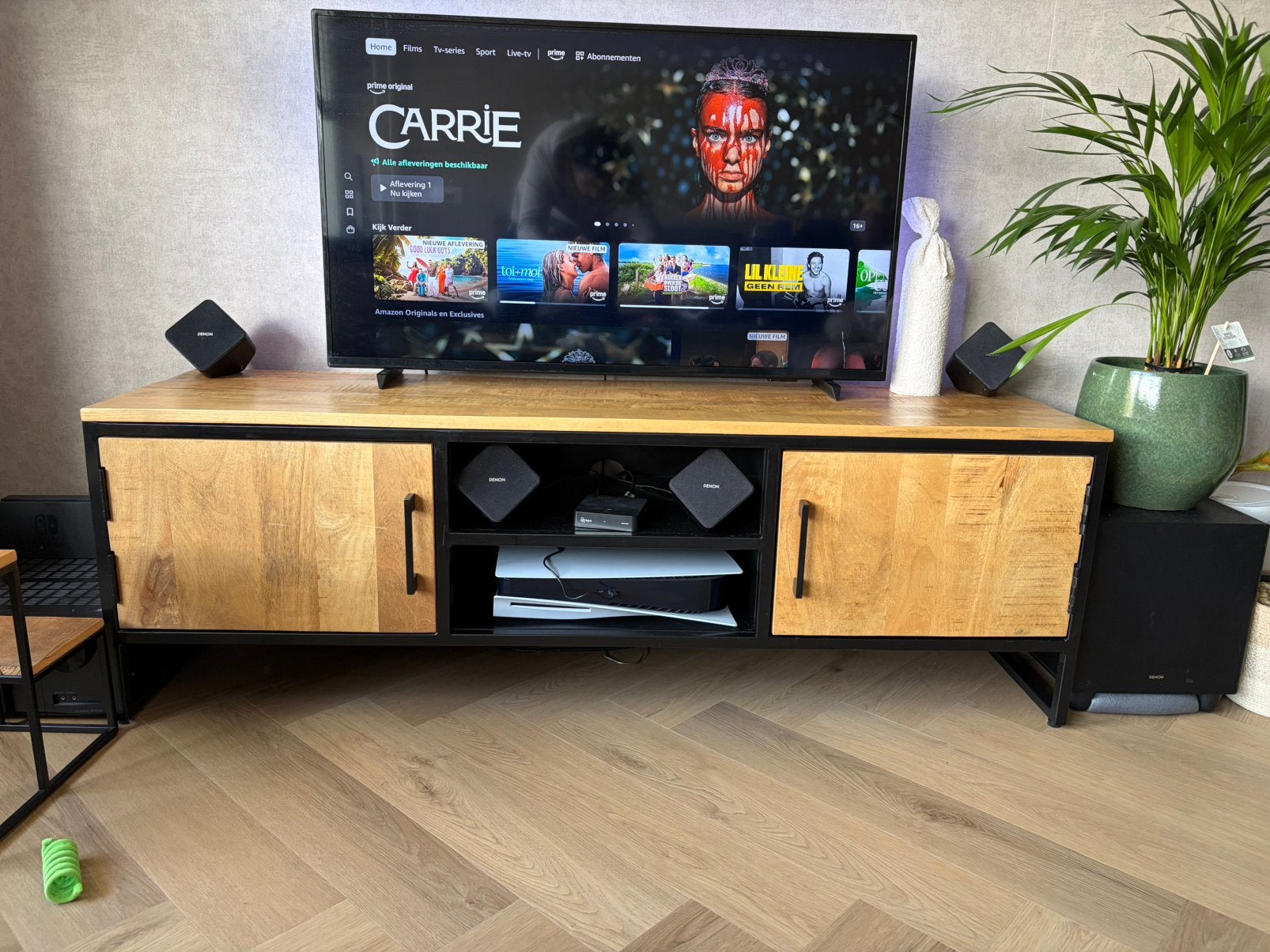 Mangohout tv meubel, 100 tot 150 cm, Ophalen of Verzenden, Zo goed als nieuw, Minder dan 100 cm