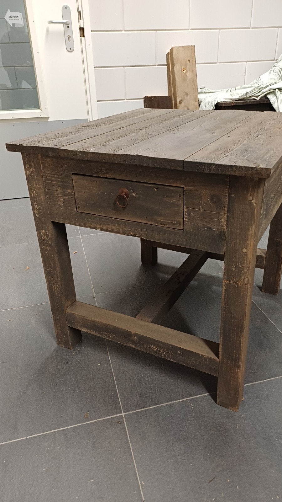 tafel/bijzettafel van oud hout, Huis en Inrichting, Ophalen, 50 tot 100 cm, Rond, Zo goed als nieuw