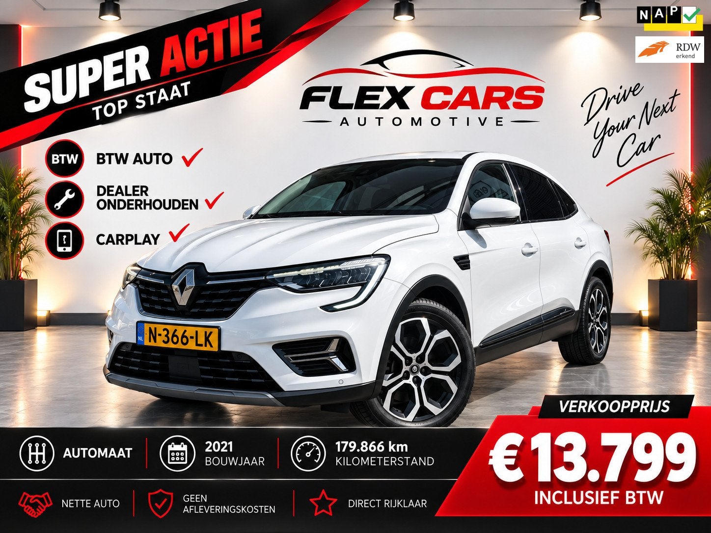 Renault Arkana 1.6 E-Tech Hybrid 145 Intens|Achteruitrij cam, Auto's, Gebruikt, 4 cilinders, Leder en Stof, Wit