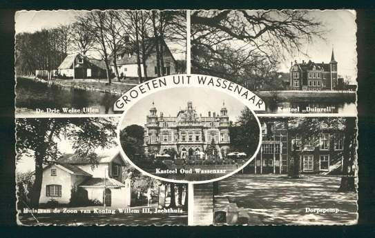 Groeten uit Wassenaar - De drie weize uilen - 5 Luik, Ophalen of Verzenden, 1940 tot 1960, Gelopen, Zuid-Holland