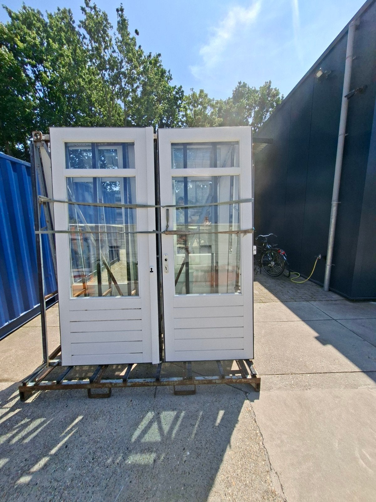 Diverse hardhouten deuren met dubbel glas, 54 mm dik., Doe-het-zelf en Verbouw, Deuren en Horren, Ophalen, Gebruikt, 80 tot 100 cm