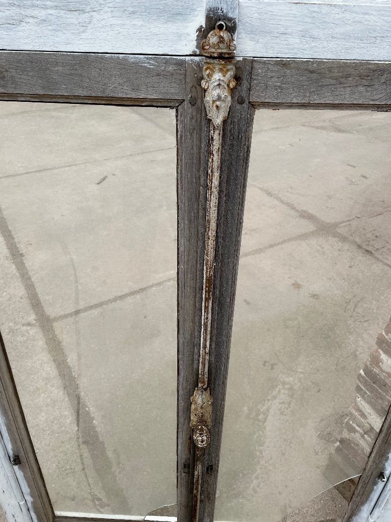 2 eiken kozijnen met glas in lood ramen 212x108.5cm, Ophalen
