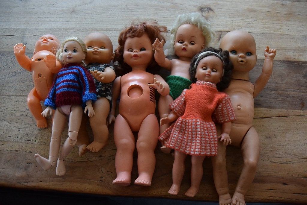 7 verschillende poppen, Ophalen of Verzenden, Gebruikt, Pop