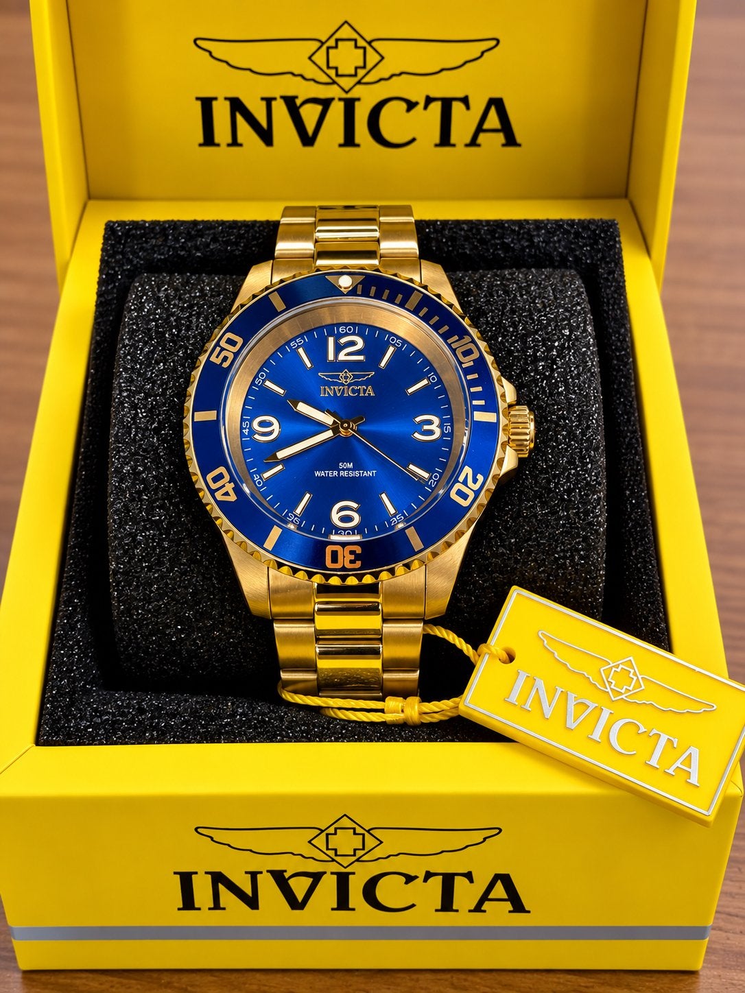 Invicta Herenhorloge - Blauw & Goud - Nieuw, Overige merken, Polshorloge, Nieuw, Ophalen of Verzenden