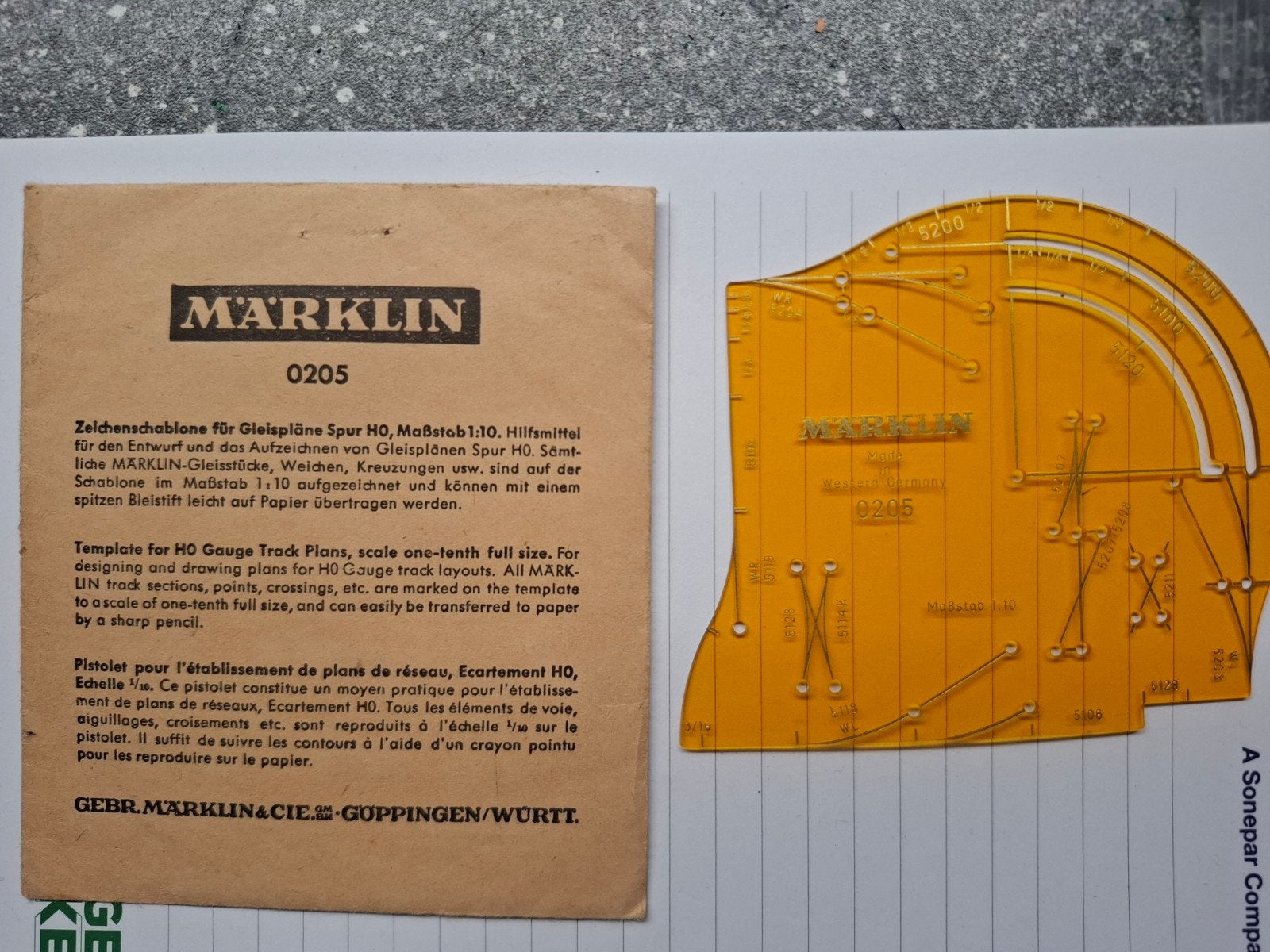 Marklin 0205 teken sjabloon voor m rails, Wisselstroom, Nieuw, Rails, Ophalen of Verzenden