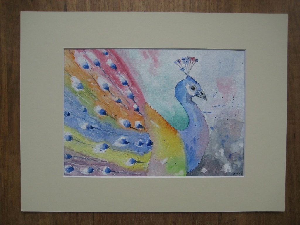 Aquarel Pauw 30 x 40 cm, Ophalen, Minder dan 50 cm, Nieuw, Schilderij