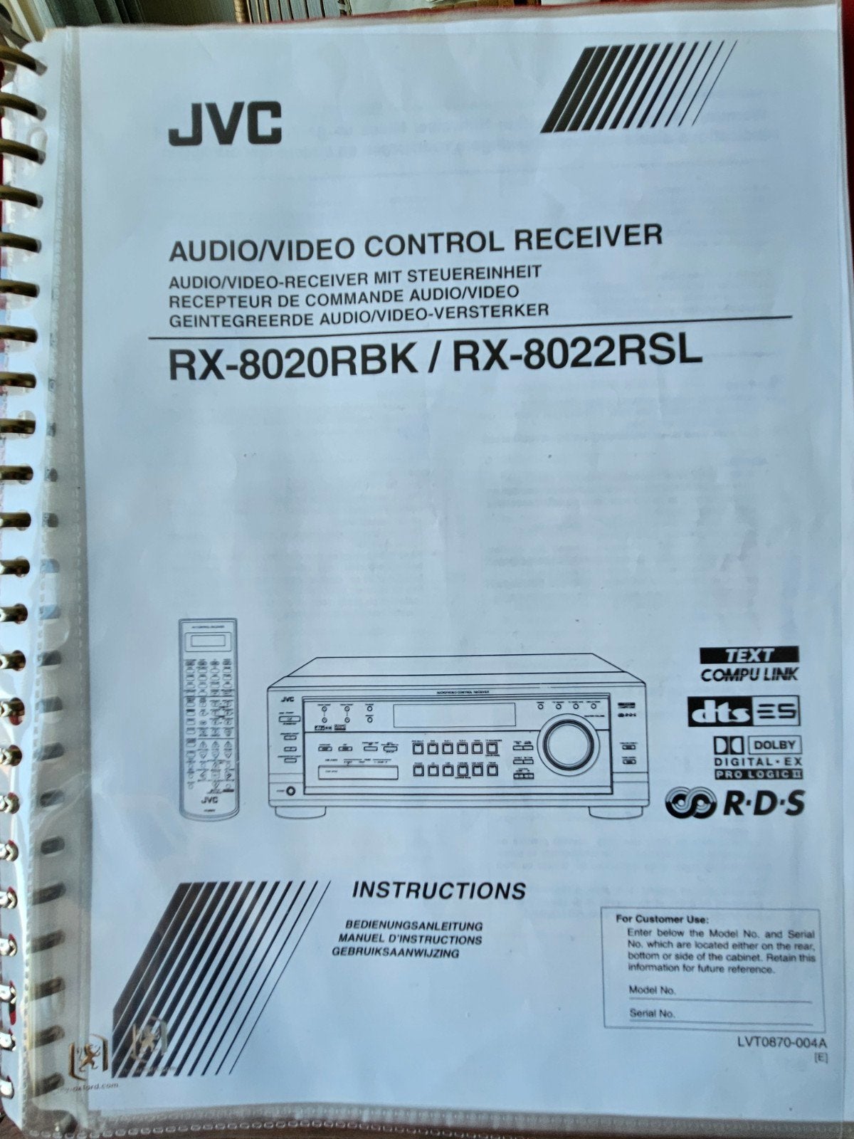 JVC RX-8020R Audio/Video Control Receiver - Compleet, Audio, Tv en Foto, Versterkers en Receivers, Ophalen, JVC, 120 watt of meer