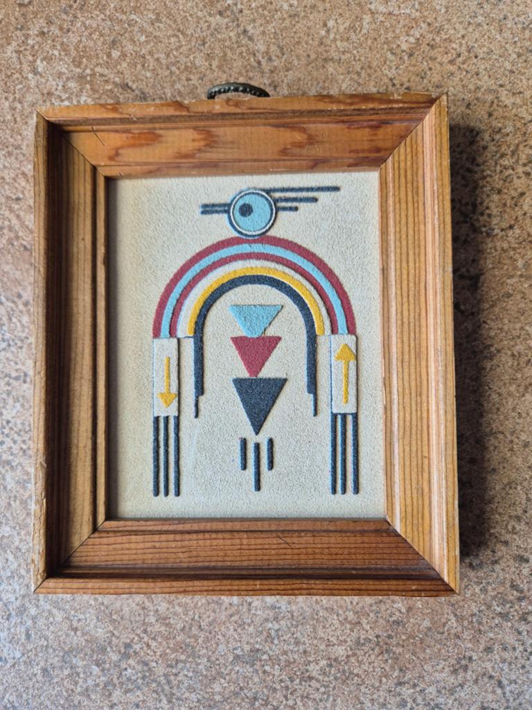 Vintage Navajo Zandschilderij met Thunderbird-motief, Ophalen of Verzenden