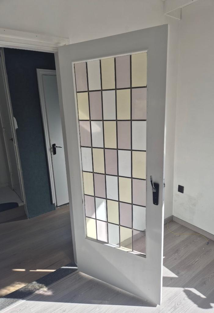 Te Koop: Glas-in-Lood Binnendeur, Doe-het-zelf en Verbouw, Deuren en Horren, Gebruikt, Binnendeur, 200 tot 215 cm, 80 tot 100 cm