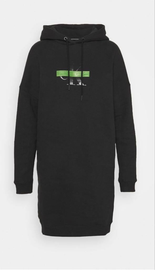 Calvin Klein Jurk Hoodie Zwart met Groen Logo, Kleding | Dames, Jurken, Zwart, Zo goed als nieuw, Calvin Klein, Boven de knie